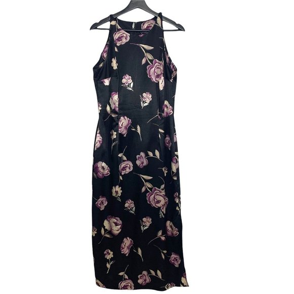 Vintage California Concepts Satin Purple Floral Sleeveless Dress Large - Picture 7 of 13